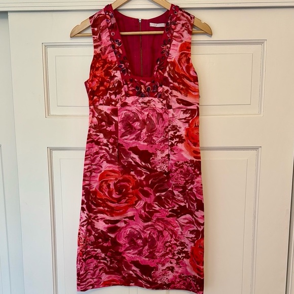 Rebecca Taylor Dresses & Skirts - Rebecca Taylor Floral Red and Pink Sleeveless Dress Wedding, Derby, or Party